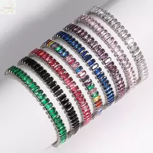 Vòng tay dây chuyền AWNGD, Vòng tay pha lê có thể điều chỉnh cầu vồng, Trang sức dây chuyền tay màu Zirconia hình chữ nhật