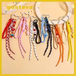 Móc khóa dệt tay GUSTAVA, Mặt dây chuyền túi màu khóa trái tim, Dây bện bằng da Nơ Điện thoại di động Dây buộc túi trang trí
