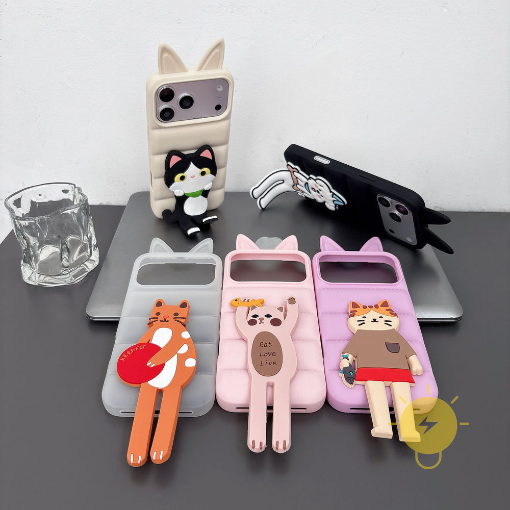 Phone Case For iPhone 17 Pro Max 16 15 14 13 12 with Griptok TPU Cartoon Cat with Griptok Ear Fox Aesthetic Korean Cute