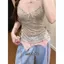 Retro Hot Girl Chấm bi khâu ren-Up Slim-Fit Bow Sling Áo không tay