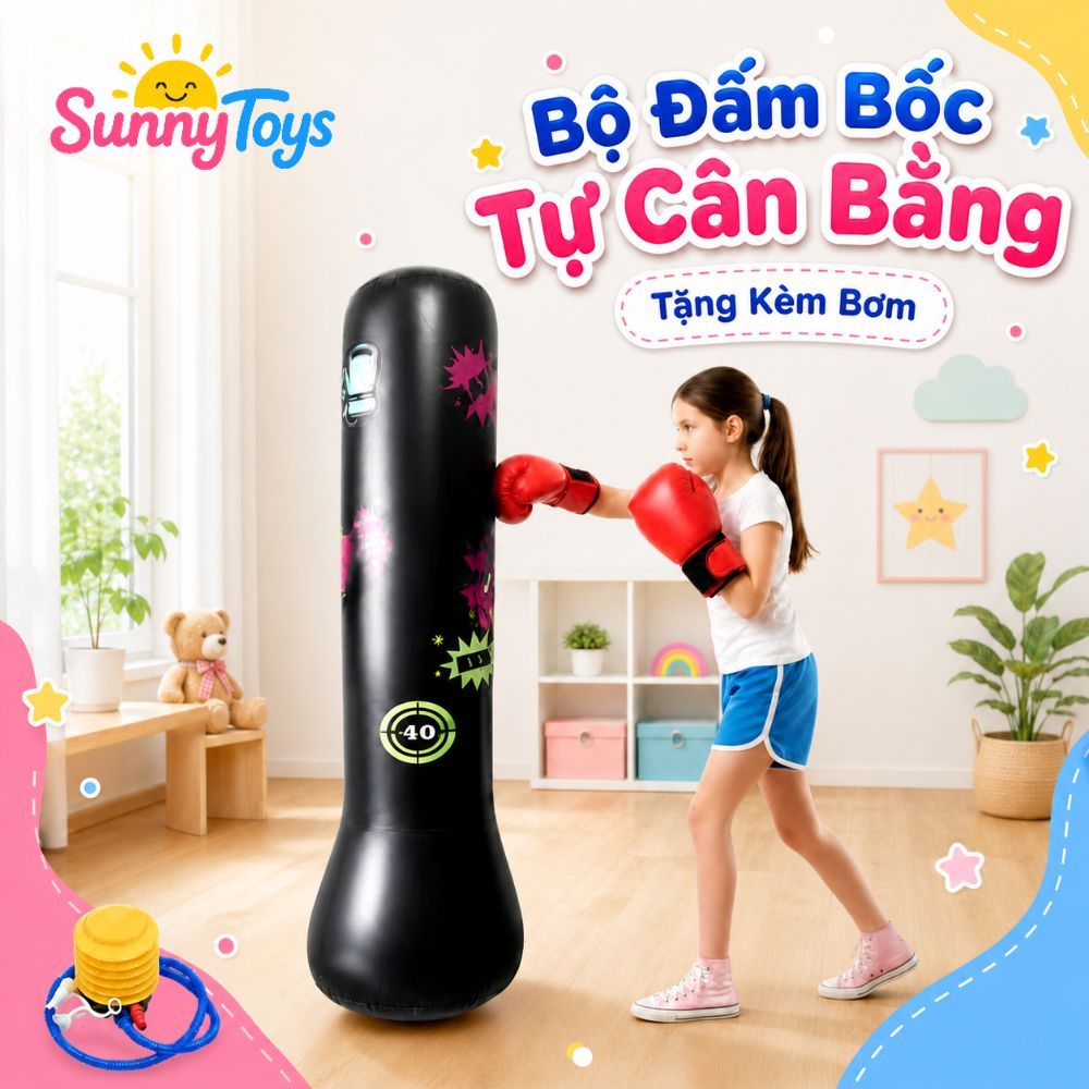 Bộ Đấm Bốc Hơi SunnyToys Tặng Kèm Bơm - Trụ Boxing Cho Bé Vận Động Vui Nhộn