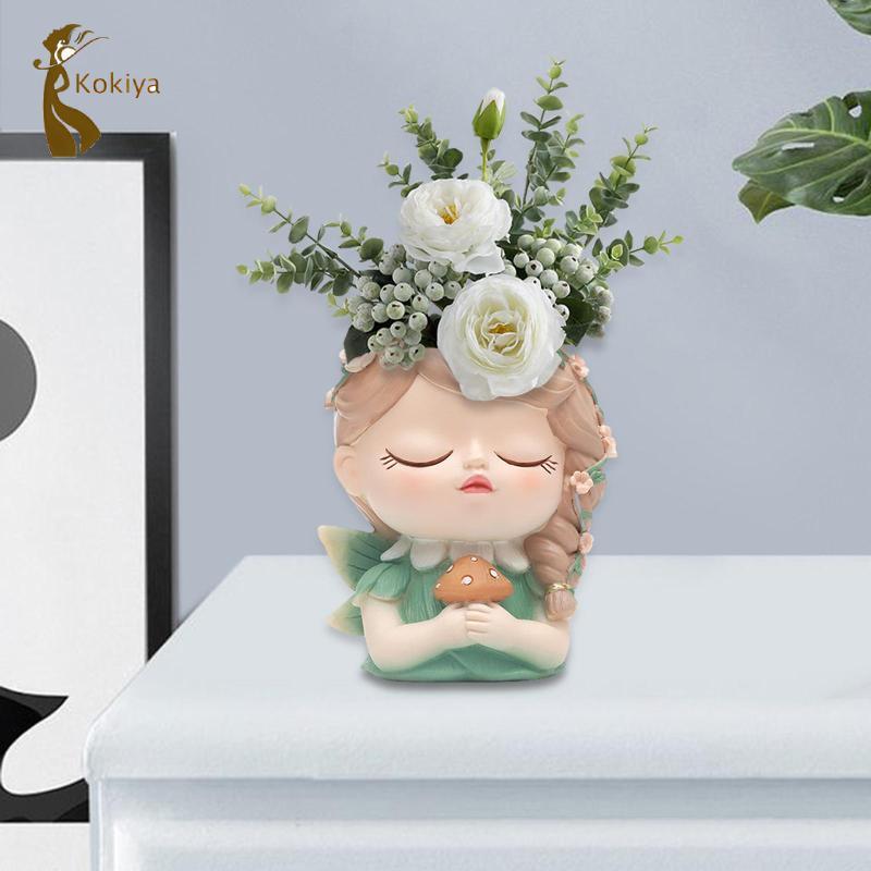 Cô Gái Đầu Trồng Nồi Tượng Cô Gái Lọ Hoa Cho Kệ Sách Để Bàn Văn Phòng