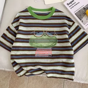 Trẻ em (80-140) Áo thun sọc in hình dễ thương phong cách Hàn Quốc