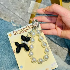 Cửa Ngọc Trai Con Chó Con Bóng Treo Ngắn Dây Xích Đính Hạt Điện Thoại Di Động Dây Xích Điện Thoại Di Động Bong Bóng Mặt Dây Chuyền Móc Khóa Dễ Thương