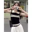 Áo Vest sọc màu tương phản cổ điển Pure Desire Style Sang trọng Slim-fit Slimer Look Đan Top