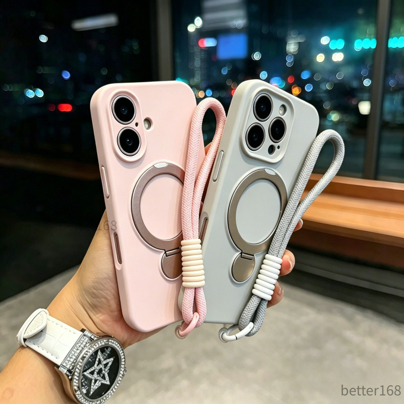 Ốp lưng điện thoại cao cấp mịn vòng nam châm đế đỡ dây tay cho iPhone 13 14 15 16 17 Pro Max chống xước dễ vệ sinh nữ