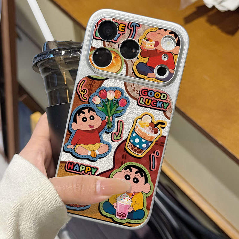 Ốp lưng iPhone Họa tiết da Mạ màu đỏ Crayon Shin-chan họa tiết iPhone 17 16 15 14 13 12 11 Pro Max Plus Max