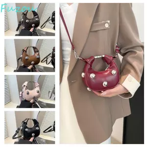 Túi xách đinh tán Mini FUJIOU, Túi đeo vai đơn phong cách Hàn Quốc cổ điển, Túi đeo chéo nhỏ màu trơn sang trọng PU cá tính ngoài trời