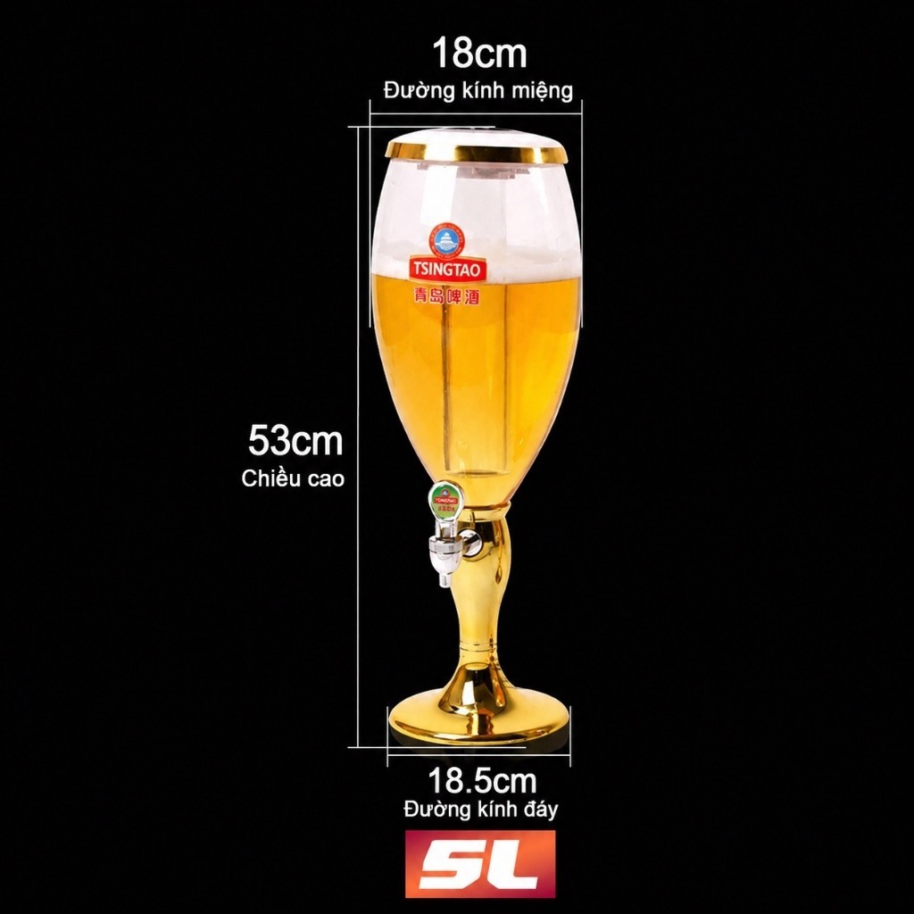 Hàng sẵn🚚Tháp bia 5 lít, lõi đá giữ lạnh🍺 đèn LED💡 Bình rót bia, Bia tháp, Máy rót bia cho quán beer, bar