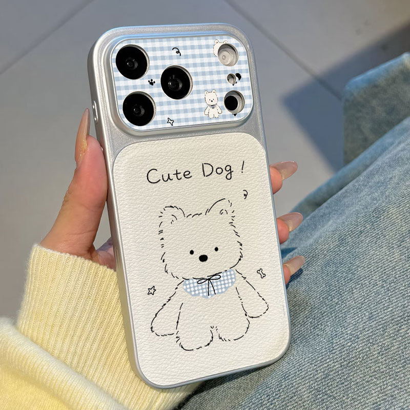 Ốp lưng iPhone Mạ họa tiết da họa tiết chú chó dễ thương iPhone 17 16 15 14 13 12 11 Pro Max Plus Max