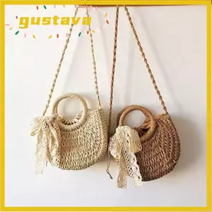 Túi Rơm GUSTAVA, Túi Mây Dệt Rỗng, Túi Đeo Vai Nơ Dây Rút Đi Biển