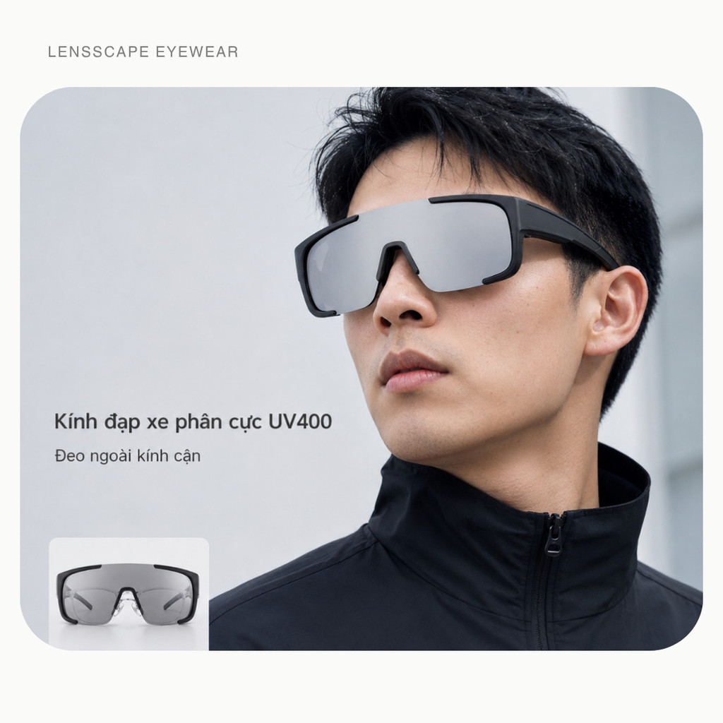 Kính đạp xe phân cực UV400 có thể đeo chồng lên kính cận dùng ban ngày