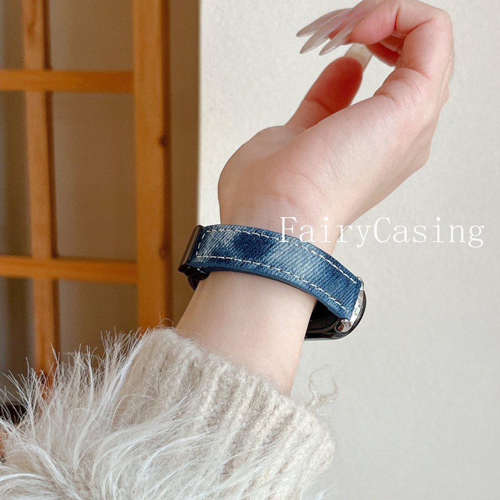 Dây Đeo Da Vải Denim Cho Xiaomi Band 10 8 9 Pro Vòng Tay Từ Tính Cho Redmi Watch 6 5 4 Dây Đeo Đồng Hồ