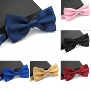ECK Nam Satin Bowtie Cổ Điển Tiệc Cưới Nơ Màu Trơn Có Thể Điều Chỉnh Netie HOT