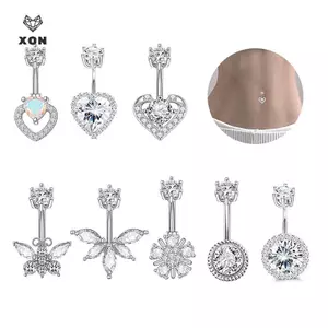 Nhẫn buộc bụng pha lê thời trang Zircon dành cho nữ Cô gái Trái tim tinh tế Bướm rốn Nhẫn đeo chéo cơ thể Quà tặng trang sức [Mina]