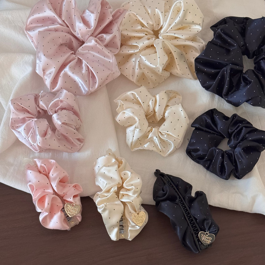 Dây buộc tóc bằng vải Satin chấm bi Hàn Quốc dành cho nữ