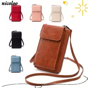 Ví đựng túi đeo chéo NICOLOO, Túi đựng điện thoại di động đa chức năng bằng da PU, Túi đeo vai nữ phong cách cổ điển màu trơn