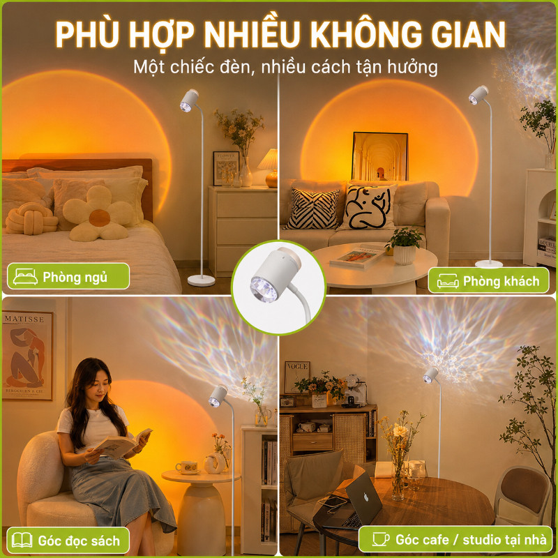 Đèn Sóng Nước Hoàng Hôn 2in1 Có Điều Khiển, Ánh Sáng Lãng Mạn Trang Trí Phòng Ngủ, Phòng Khách Và Làm Nền Livestream