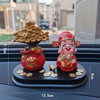 Bộ tượng thần tài và cây tiền vàng mini để bàn - Tượng thần tài phong thủy
