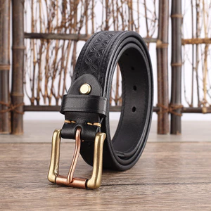 Thắt lưng nữ cực dày 30516 / May tay dập nổi / Chiều rộng 3,3cm / Dày 5mm / Da bò lớp đầu tiên + Khóa chốt bằng đồng thau + Dập nổi + Sử dụng cả hai mặt / Thắt lưng dày hợp thời trang cổ điển / Nữ / Khóa chốt da thật Thắt lưng da bò