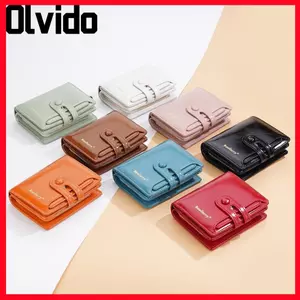 Ví OLVIDO, Ví đựng tiền xu đa chức năng ngắn, Thẻ da PU di động đơn giản thời trang Giá đỡ ID Nữ