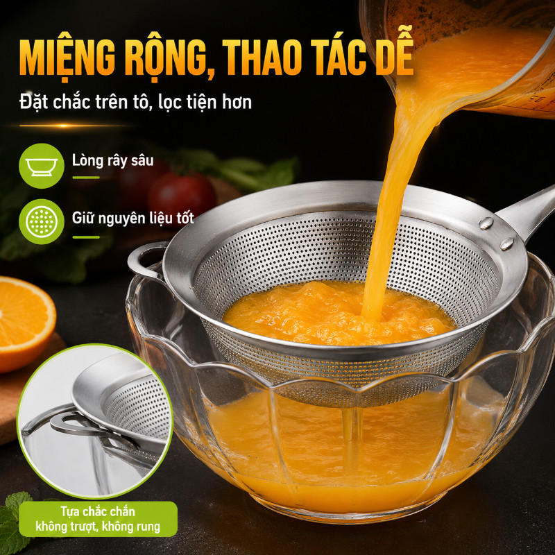 Rây Lọc Lưới Inox 304 Cao Cấp Bền Đẹp Để Lọc Cháo Sữa Đậu Rây Bột Dùng Trong Bếp Nấu Ăn
