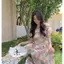 Đầm hoa cao cấp phong cách mới bong bóng phong cách Pháp sang trọng dáng ôm hẹp