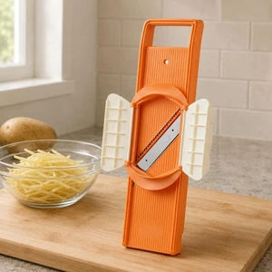Máy cắt Mandoline cầm tay Bảo vệ bên Máy cắt rau Dụng cụ nhà bếp Cơ thể nhựa Đế tích hợp