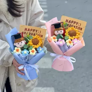 PYCOU Dệt Hoa Hướng Dương, Hoạt Hình Dễ Thương Búp Bê Móc Hoa Bó Hoa, Handmade Sáng Tạo Bó Hoa Tốt Nghiệp