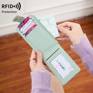 Thời Trang Nhỏ Di Động Bi-Fold Đựng Thẻ Có Móc Khóa Chống Trộm Swipe Nhiều Thẻ Ví Đa Năng Ví Nữ