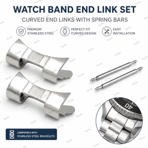 Bộ liên kết đầu cong PYCOU, Dây đeo cổ tay bằng kim loại 20mm Liên kết cuối dây đeo đồng hồ, Bộ chuyển đổi vòng tay cong bằng thép không gỉ bền bỉ Phụ kiện đồng hồ