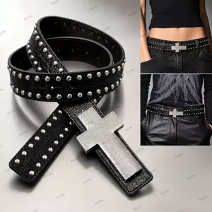 Thắt lưng chéo PYCOU Punk, Thắt lưng đinh tán Hip Hop Y2K, Thời trang Gothic Retro Da PU Dạo phố Thắt lưng cho nam nữ Quần jean
