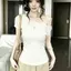 Thiết kế phong cách Hàn Quốc Thắt nút vai xếp li eo hẹp mỏng hơn Áo thun ngắn tay nữ Slim-Fit Style Hot Girl One-Shoulder Top