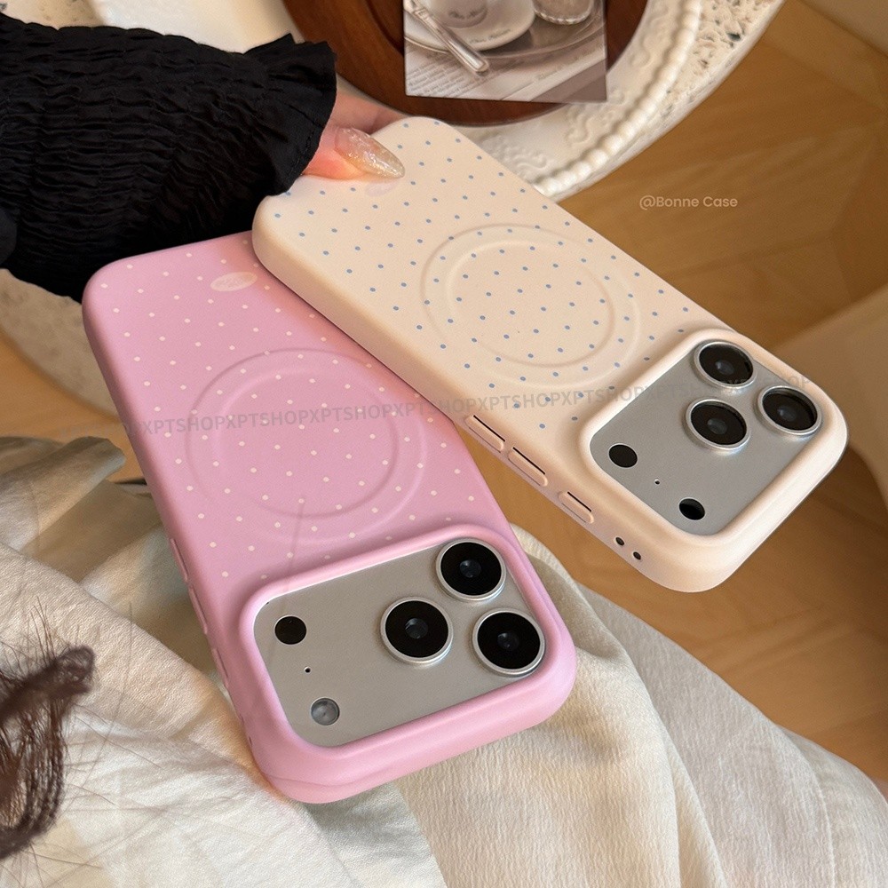 Ốp điện thoại mềm mờ chấm bi nhỏ từ tính cho iPhone 17 Pro Max 16 15 14 Vỏ bảo vệ chống sốc