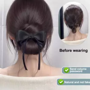 PNPIA- Low Bun Bướm Nút Mô Phỏng Hoa Bud Head Tóc Giả Kẹp Tóc Bun Lộn Xộn Tóc Thẳng Nối Dài Cho Dễ Dàng Updo Móng Vuốt Tổng Hợp Xộn Tóc Bun Dành Cho Nữ