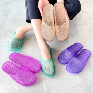 Trong Suốt Pha Lê Trong Suốt Jelly Baotou Dép Nữ Rỗng Thoáng Khí Sáng Bóng Thời Trang Hộ Gia Đình Dép Nhựa MKMW