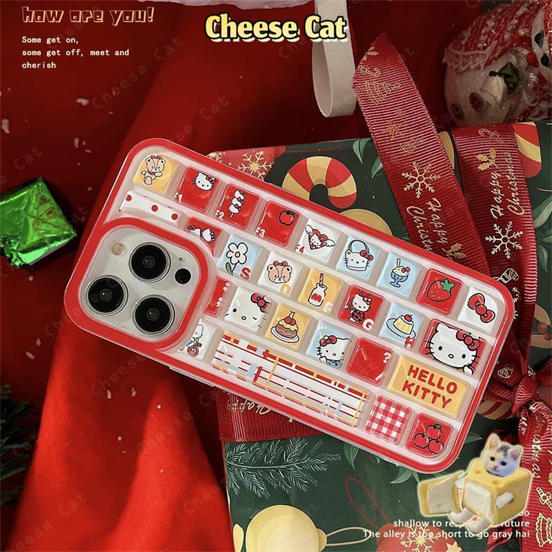 3D Bàn Phím Không Khí Giáng Sinh Kitty Ốp Lưng Điện Thoại iPhone 11 14 13 15 12 16 17 Pro Max