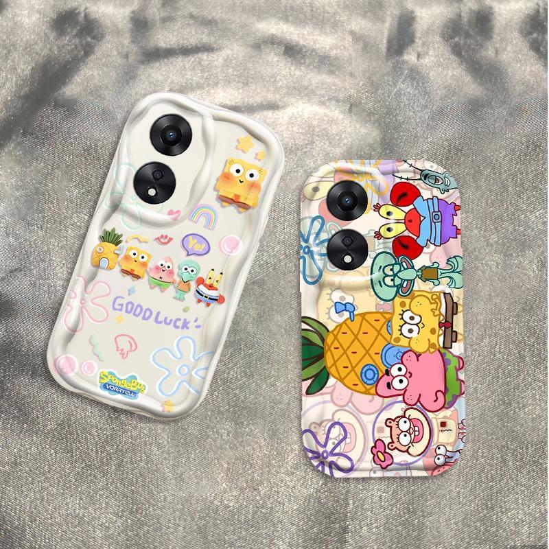 Thích hợp cho OPPO A18 A38 A58 A60 A17 A17K 4G 3D Điện thoại thông minh TPU mềm SpongeBob SquarePants Vỏ điện thoại chống sốc