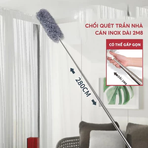 Chổi Quét Trần Nhà Gấp Gọn Dài 2m8 Đầu Chổi Có Thể Uốn Cong, Cây Phất Trần Quét Mạng Nhện Quét Bụi