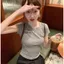 Áo thun ngắn tay màu xám chấm bi cho nữ mùa hè Phong cách mới Slim Sweet Spicy Short Top Women