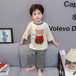 Bộ đồ ngủ cho bé mùa hè - Vải modal mềm mại áo tay ngắn quần caro thoáng mát phong cách Hàn