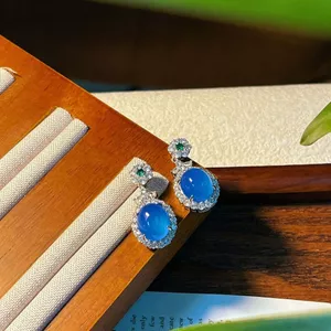 Bông tai tuyệt đẹp Retro Ánh sáng sang trọng Phong cách Cung điện Bông tai xanh sang trọng Bông tai cao cấp Bông tai bữa tối sang trọng Trang sức vận chuyển vào ngày 30 tháng 6 6,8