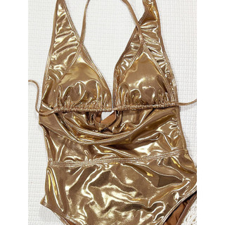 Đồ Bơi Nữ Vàng Bronzing Treo Cổ Rỗng Ra Lưng Một Mảnh Bikini Tắm Phù Hợp Với
