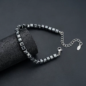 Vòng tay Unisex - Hạt khối màu đen mờ - Thép titan - Thủ công hình học - Chống phai màu - Du lịch tối giản