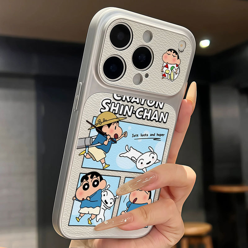 Ốp lưng iPhone Họa tiết da mạ Con chó trắng Crayon Shin-chan họa tiết iPhone 17 16 15 14 13 12 11 Pro Max Plus Max