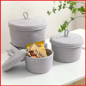 Giỏ đựng dây Cotton ST2 có nắp đậy Thùng đựng đồ dệt trang trí cho dụng cụ làm vườn tại nhà TS2