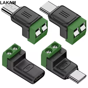 Bộ chuyển đổi đầu cuối LAKAM USB C sang 2Pin, Khối đầu cuối uốn 5V không hàn, Đầu nối sạc chuyển đổi Type-C sang 2 chân màu xanh lá cây chuyên nghiệp Đầu nối sạc điện thoại Laptop