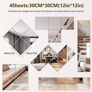 AA 8 chiếc 15x15cm / 20x20cm / 30x30cm Tấm gương linh hoạt Acrylic / Gạch gương cửa tự dính / Giá đỡ gương treo tường có thể cắt để trang trí phòng DIY VN