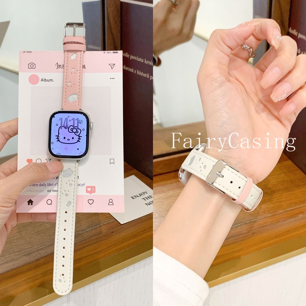Dây đeo da mèo con rỗng cho Apple Watch S11 10 46mm 38 40 41 42 44 45 49mm Vòng tay cho cổ tay iwatch 9 87SE65