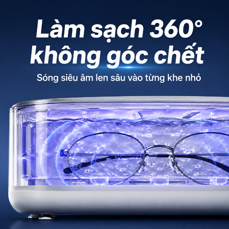 Máy Rửa Kính Siêu Âm Mini Đa Năng – Làm Sạch Kính Mắt, Trang Sức, Đồng Hồ, Khử Khuẩn Hiệu Quả Tần Số Cao